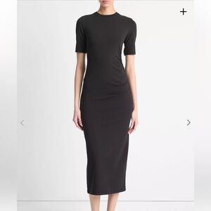 Vince Side Draped Short Sleeve T Shirt Dress in Black Large